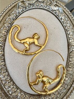 Tory Burch Call of the Wild 2” Diam. Gold Monkey Hoop Earrings